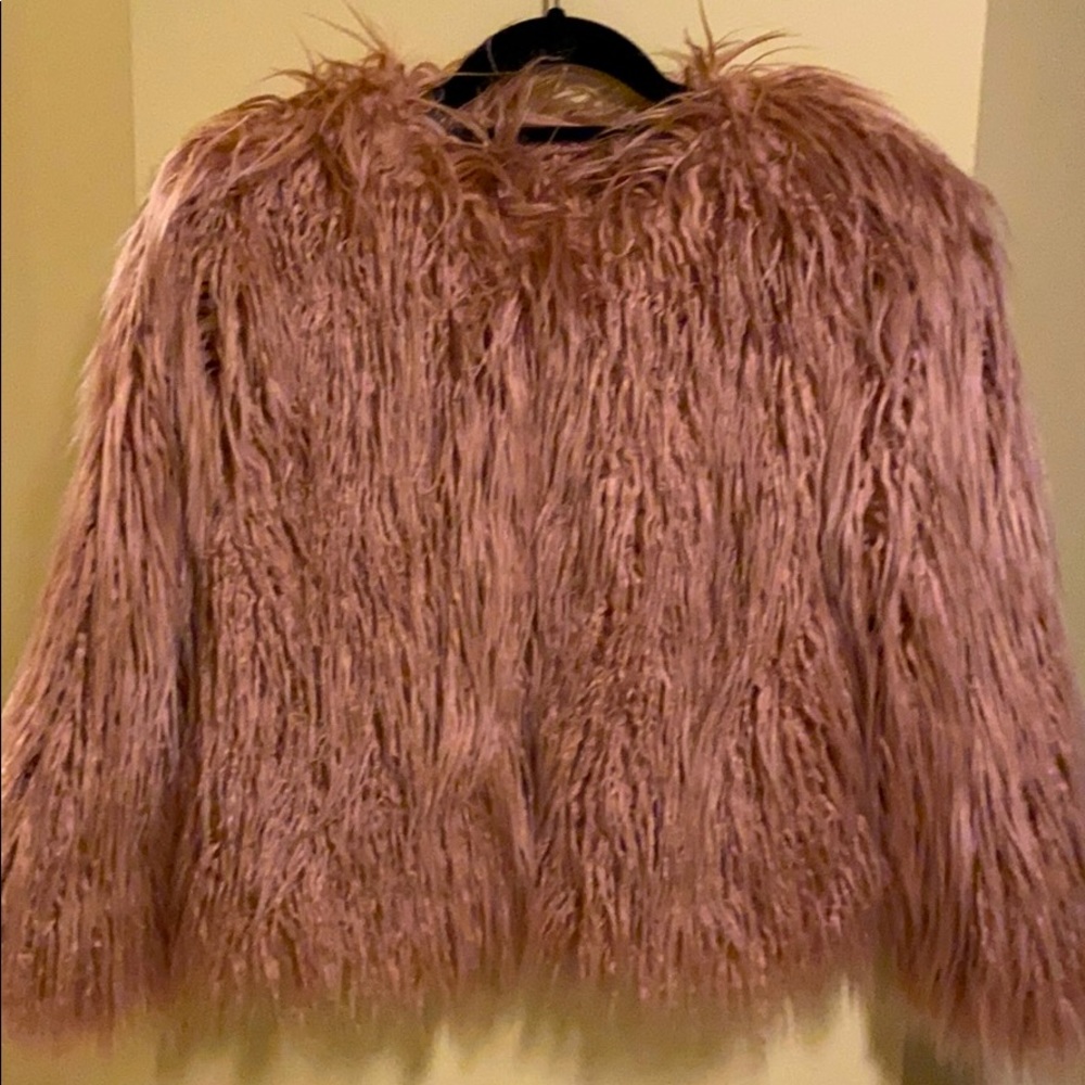 Dusty Rose faux fur short women’s coat